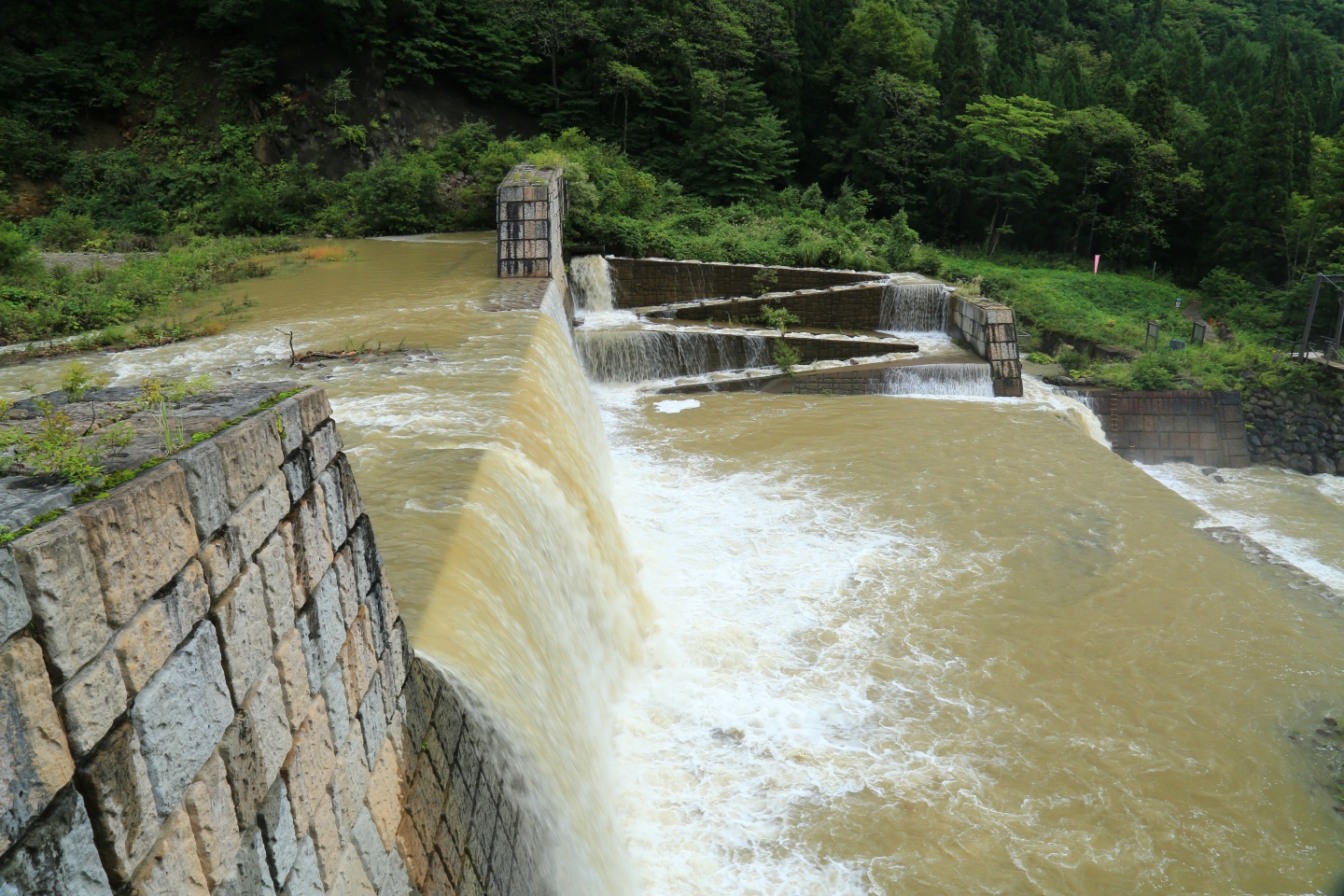 苗名滝下流の関川１号砂防えん堤の魚道の写真